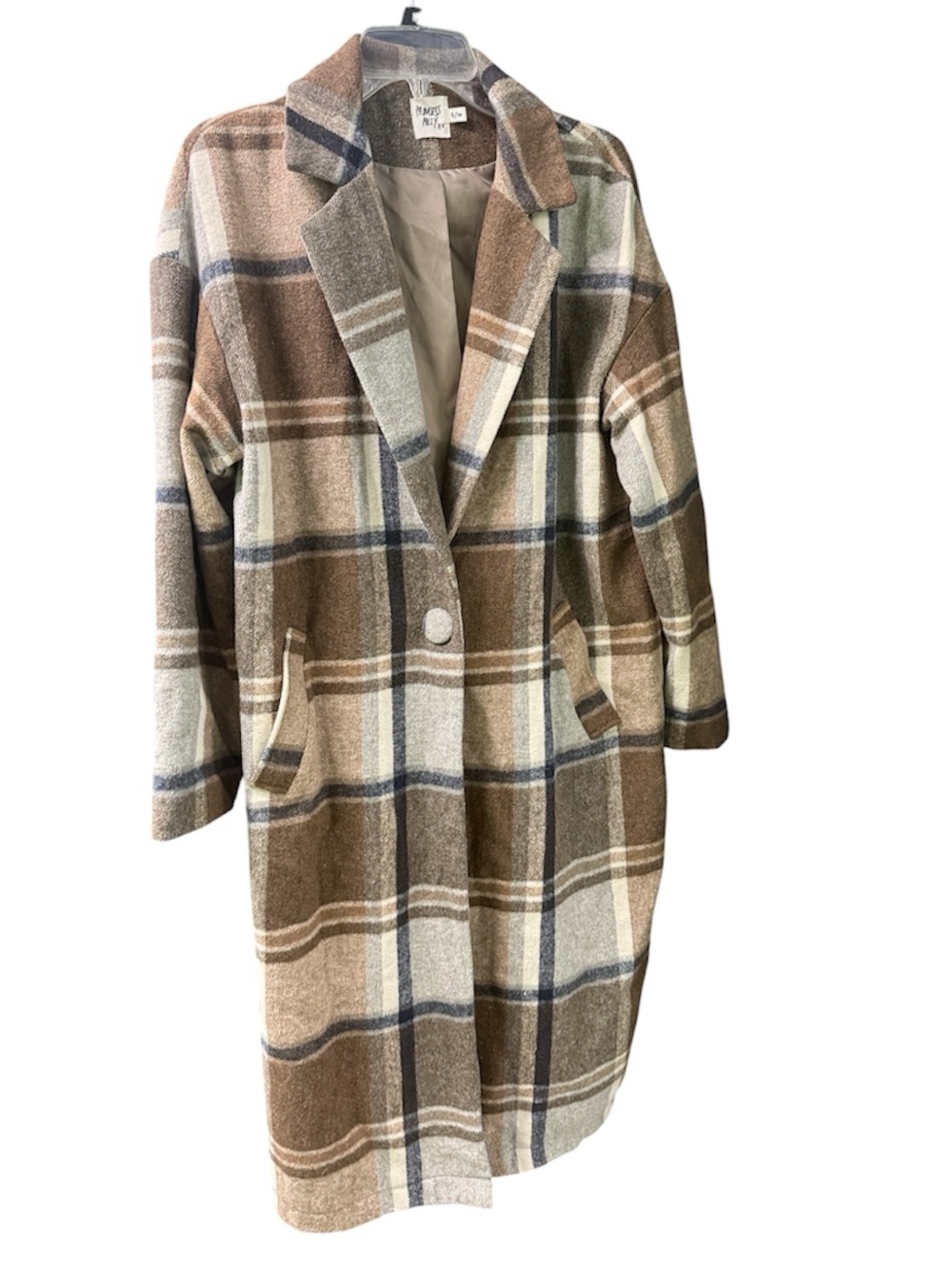 Princess Polly Oaklyn Plaid Coat S/M Oversized Longline Trench Jacket Brown Tan
